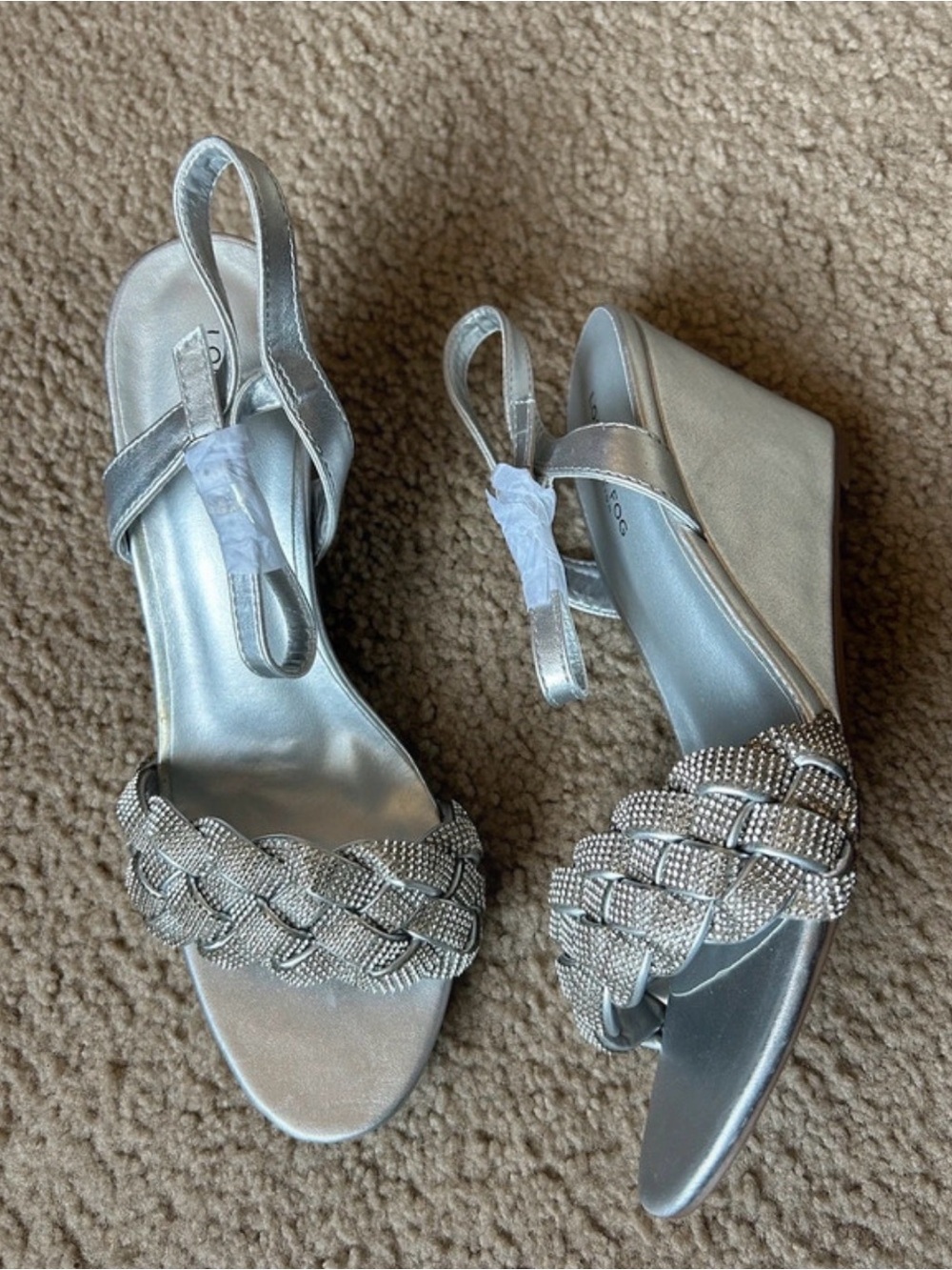Silver Rhinestone Evening Wedge Heels